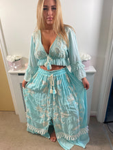Load image into Gallery viewer, Aqua embroidered boho skirt set

