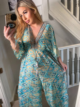 Load image into Gallery viewer, Blue paisley jumpsuit curve
